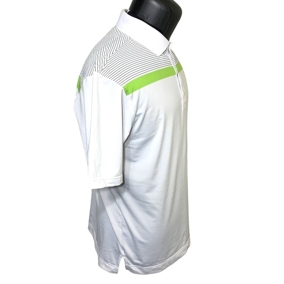 Footjoy Golf White Stripes Green Polo Shirt 1/4 Buttons Active Short Sleeve Sz L - Picture 2 of 12